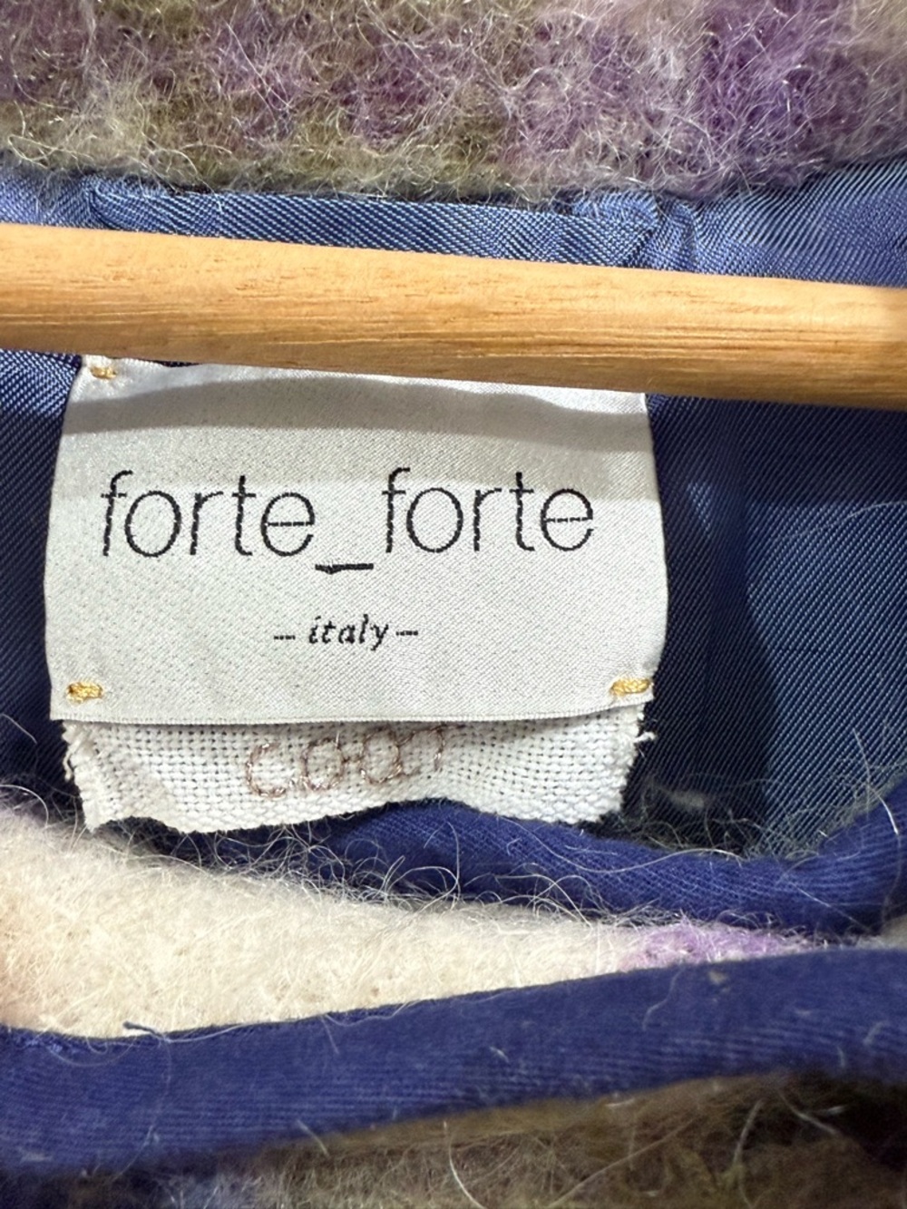 forte_forte Plaid Wool-Blend Pea Coat in Blue, Olive & Cream - Picture 7 of 11